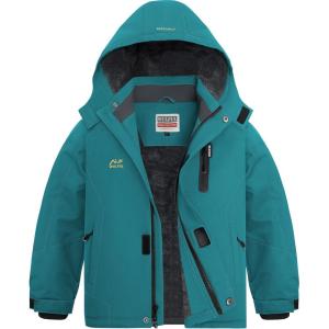 imageWULFUL Boys Waterproof Ski Jackets Warm Fleece Lined Hooded Winter Snow CoatBlue Green