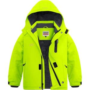 imageWULFUL Boys Waterproof Ski Jackets Warm Fleece Lined Hooded Winter Snow CoatBright Green