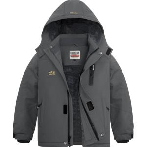 imageWULFUL Boys Waterproof Ski Jackets Warm Fleece Lined Hooded Winter Snow CoatGrey