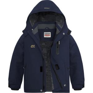 imageWULFUL Boys Waterproof Ski Jackets Warm Fleece Lined Hooded Winter Snow CoatNavy Blue