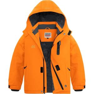 imageWULFUL Boys Waterproof Ski Jackets Warm Fleece Lined Hooded Winter Snow CoatOrange