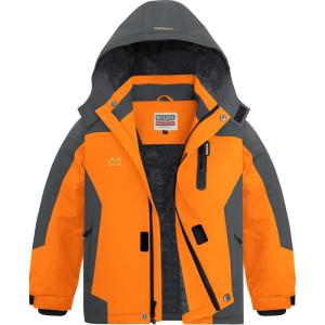 imageWULFUL Boys Waterproof Ski Jackets Warm Fleece Lined Hooded Winter Snow CoatOrange Grey