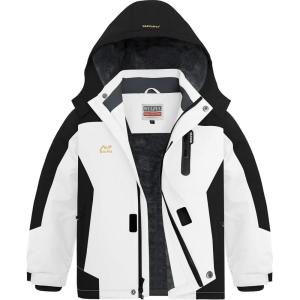 imageWULFUL Boys Waterproof Ski Jackets Warm Fleece Lined Hooded Winter Snow CoatWhite Black