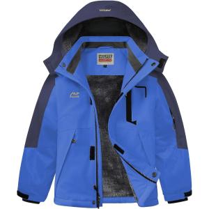imageWULFUL Boys Waterproof Ski Snow Jacket Winter Thick Fleece Jacket Outdoor Windproof CoatBluenavy
