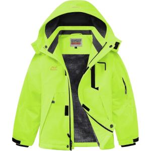 imageWULFUL Boys Waterproof Ski Snow Jacket Winter Thick Fleece Jacket Outdoor Windproof CoatGreen