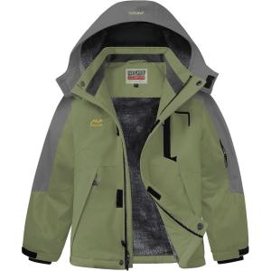 imageWULFUL Boys Waterproof Ski Snow Jacket Winter Thick Fleece Jacket Outdoor Windproof CoatGreengrey