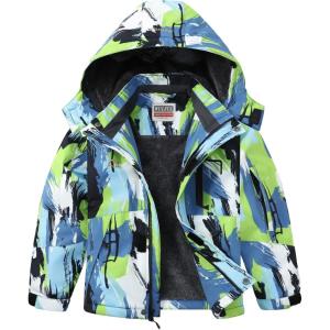 imageWULFUL Boys Waterproof Ski Snow Jacket Winter Thick Fleece Jacket Outdoor Windproof CoatPaintings