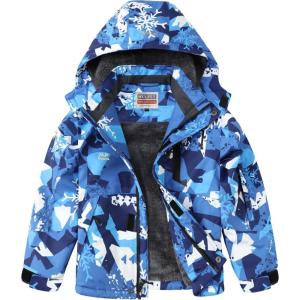 imageWULFUL Boys Waterproof Ski Snow Jacket Winter Thick Fleece Jacket Outdoor Windproof CoatSnowflake