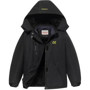 imageWULFUL Girls Waterproof Ski Jacket Warm Fleece Hooded Winter Snow CoatBlack
