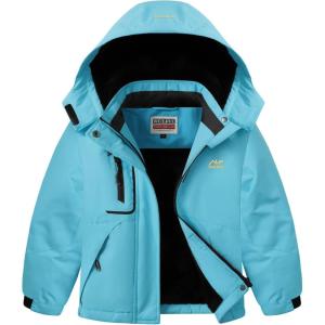 imageWULFUL Girls Waterproof Ski Jacket Warm Fleece Hooded Winter Snow CoatBlue