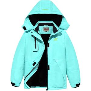 imageWULFUL Girls Waterproof Ski Jacket Warm Fleece Hooded Winter Snow CoatLight Blue