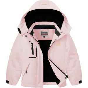 imageWULFUL Girls Waterproof Ski Jacket Warm Fleece Hooded Winter Snow CoatLight Pink
