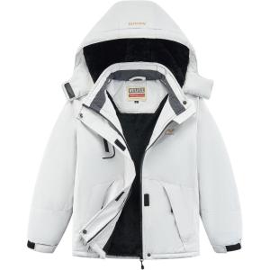 imageWULFUL Girls Waterproof Ski Jacket Warm Fleece Hooded Winter Snow CoatOffwhite