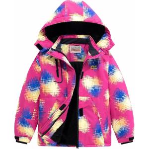 imageWULFUL Girls Waterproof Ski Jacket Warm Fleece Hooded Winter Snow CoatPattern 3