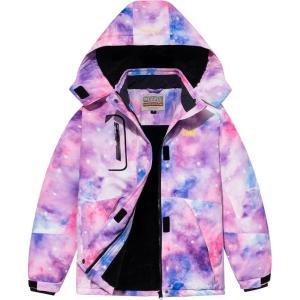 imageWULFUL Girls Waterproof Ski Jacket Warm Fleece Hooded Winter Snow CoatPattern 4