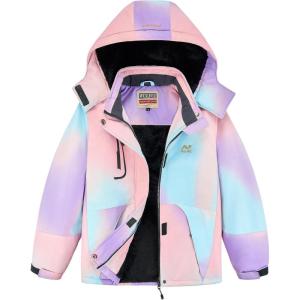 imageWULFUL Girls Waterproof Ski Jacket Warm Fleece Hooded Winter Snow CoatPinkblue