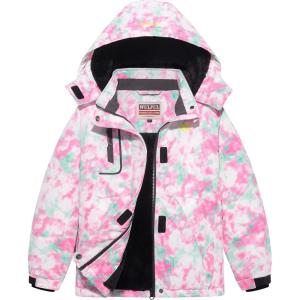 imageWULFUL Girls Waterproof Ski Jacket Warm Fleece Hooded Winter Snow CoatPinkgreen