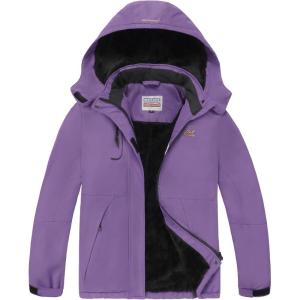 imageWULFUL Girls Waterproof Ski Jacket Warm Fleece Hooded Winter Snow CoatPurple