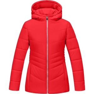 imageWULFUL Girls Winter Waterproof Coat Warm Hooded Parka Jacket LongRed