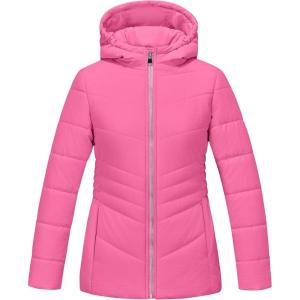 imageWULFUL Girls Winter Waterproof Coat Warm Hooded Parka Jacket LongRose Red