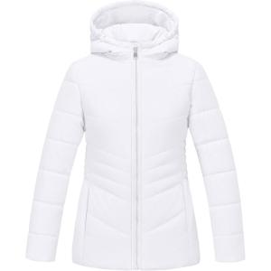 imageWULFUL Girls Winter Waterproof Coat Warm Hooded Parka Jacket LongWhite