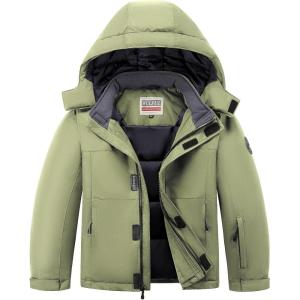 imageWULFUL Kids Waterproof Ski Jacket Warm Fleece Hooded Boys and Girls Winter Snow Coat OutwearWindproof RainCoatArmy Green