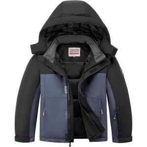 imageWULFUL Kids Waterproof Ski Jacket Warm Fleece Hooded Boys and Girls Winter Snow Coat OutwearWindproof RainCoatBlack Dark Grey