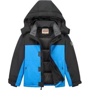 imageWULFUL Kids Waterproof Ski Jacket Warm Fleece Hooded Boys and Girls Winter Snow Coat OutwearWindproof RainCoatBlack Navy