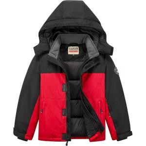 imageWULFUL Kids Waterproof Ski Jacket Warm Fleece Hooded Boys and Girls Winter Snow Coat OutwearWindproof RainCoatBlack Red