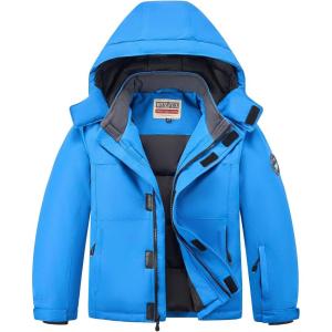 imageWULFUL Kids Waterproof Ski Jacket Warm Fleece Hooded Boys and Girls Winter Snow Coat OutwearWindproof RainCoatBlue