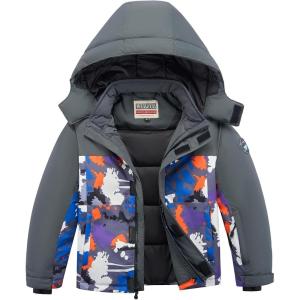 imageWULFUL Kids Waterproof Ski Jacket Warm Fleece Hooded Boys and Girls Winter Snow Coat OutwearWindproof RainCoatGrey Camouflage