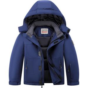 imageWULFUL Kids Waterproof Ski Jacket Warm Fleece Hooded Boys and Girls Winter Snow Coat OutwearWindproof RainCoatNavy