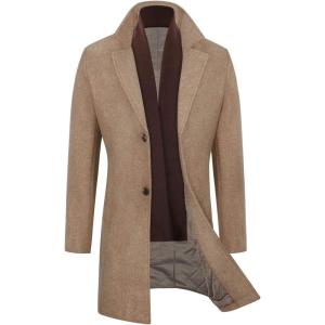 imageWULFUL Men Wool Trench Coat Slim Fit Winter CoatCoffee