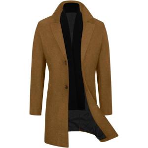 imageWULFUL Men Wool Trench Coat Slim Fit Winter CoatDark Brown