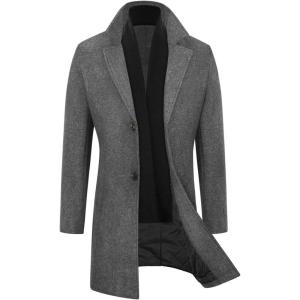 imageWULFUL Men Wool Trench Coat Slim Fit Winter CoatGrey