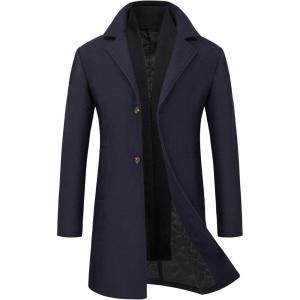 imageWULFUL Men Wool Trench Coat Slim Fit Winter CoatNavy