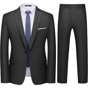 imageWULFUL Mens 2 Piece Slim Fit Suit Set One Button Blazer Jacket Pants Tuxedo Set for Party Wedding and BusinessBlack