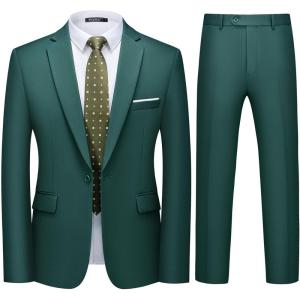 imageWULFUL Mens 2 Piece Slim Fit Suit Set One Button Blazer Jacket Pants Tuxedo Set for Party Wedding and BusinessBlackish Green