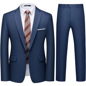 imageWULFUL Mens 2 Piece Slim Fit Suit Set One Button Blazer Jacket Pants Tuxedo Set for Party Wedding and BusinessNavy