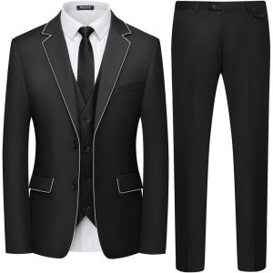 imageWULFUL Mens 3 Piece Slim Fit Suit Set Two Button Blazer Jacket Vest Pants Tuxedo Set for Party Wedding and BusinessBlack0368