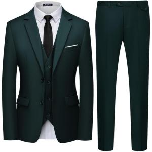 imageWULFUL Mens 3 Piece Slim Fit Suit Set Two Button Blazer Jacket Vest Pants Tuxedo Set for Party Wedding and BusinessBlackish Green