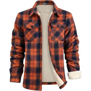 imageWULFUL Mens Flannel Shirts Jacket Casual Button Down Plaid Outerwear Coat Long Sleeve Fleece Shacket lightweightNavy Yellow566