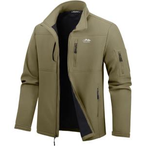 imageWULFUL Mens Lightweight Softshell Jacket Warm Fleece Lined Windbreaker Waterproof Soft Shell OutdoorArmy Green