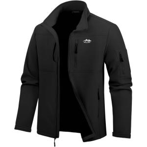 imageWULFUL Mens Lightweight Softshell Jacket Warm Fleece Lined Windbreaker Waterproof Soft Shell OutdoorBlack