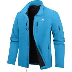 imageWULFUL Mens Lightweight Softshell Jacket Warm Fleece Lined Windbreaker Waterproof Soft Shell OutdoorBlue