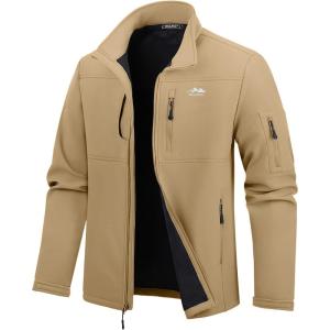 imageWULFUL Mens Lightweight Softshell Jacket Warm Fleece Lined Windbreaker Waterproof Soft Shell OutdoorKhaki