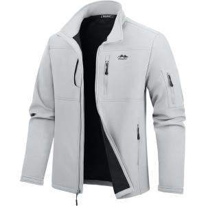 imageWULFUL Mens Lightweight Softshell Jacket Warm Fleece Lined Windbreaker Waterproof Soft Shell OutdoorLight Grey