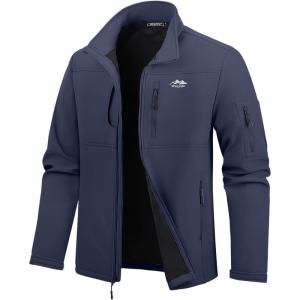 imageWULFUL Mens Lightweight Softshell Jacket Warm Fleece Lined Windbreaker Waterproof Soft Shell OutdoorNavy