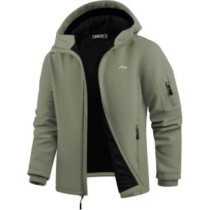 imageWULFUL Mens Lightweight Softshell Jacket Warm Fleece Lined Windbreaker Waterproof Soft Shell for Outdoor HikingArmy Green