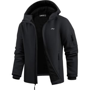 imageWULFUL Mens Lightweight Softshell Jacket Warm Fleece Lined Windbreaker Waterproof Soft Shell for Outdoor HikingBlack